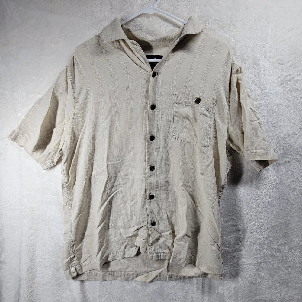 CARIBBEAN JOE Men's Short Sleeve Silk Button Up Collared Shirt M
